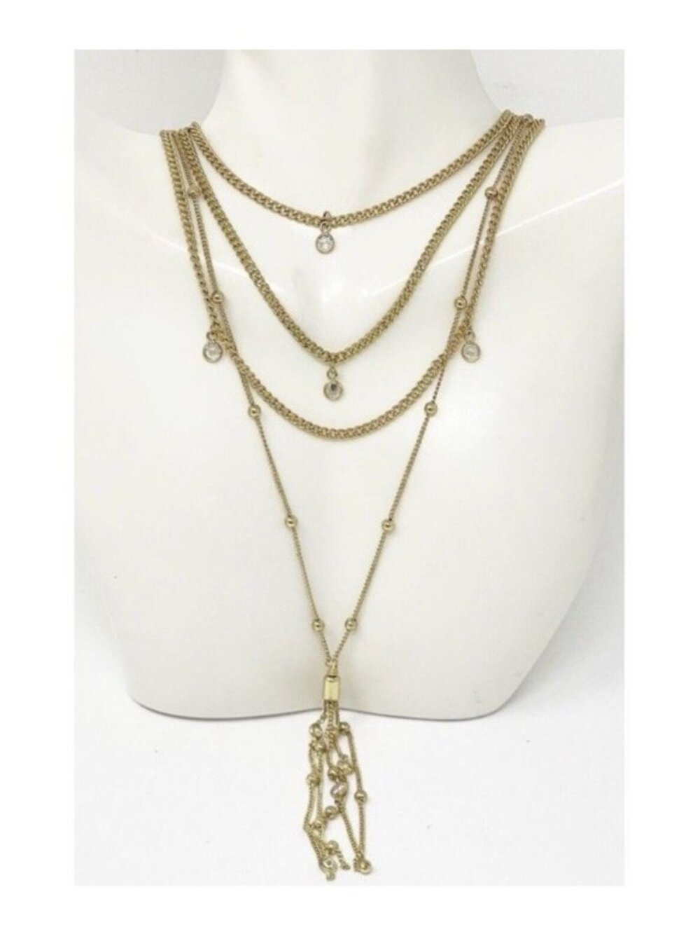 Ettika Chloe Gold Tone Crystal Multi Layer Tassel Boho Necklace Adjustable